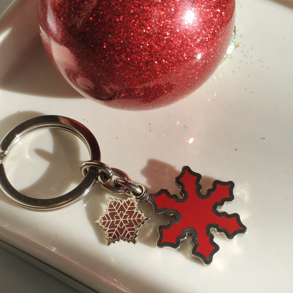 Coach Red and Silver Snowflake Keychain